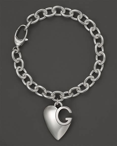 gucci trademark sterling silver heart bracelet|gucci trademark charm bracelet.